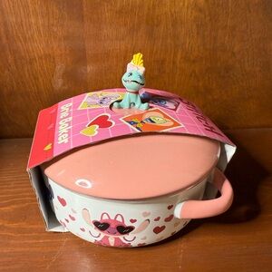 Pink and White Stitch Brie Baker Heart-Patterned Pot